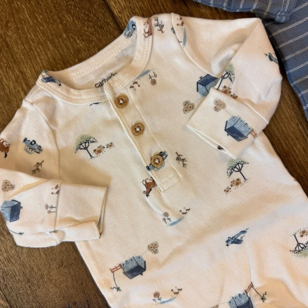 Carter's Newborn Baby Boy  Rompers Clothes Long Sleeved Outfits Striped Footless